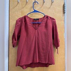 Madewell 100% Silk V Neck Top Red Size XS